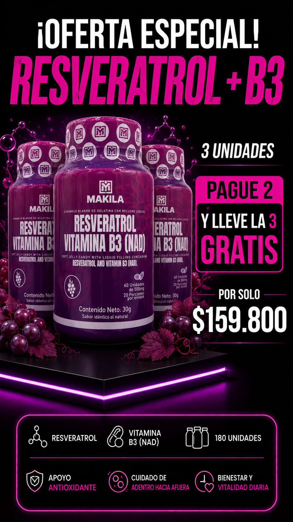 Oferta Resveratrol paga 2 lleva 3
