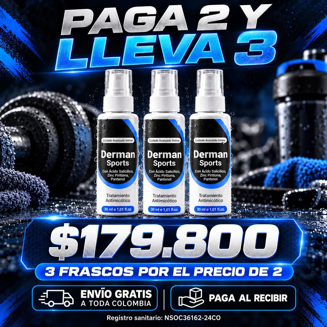 Oferta Derman Sports 3 frascos