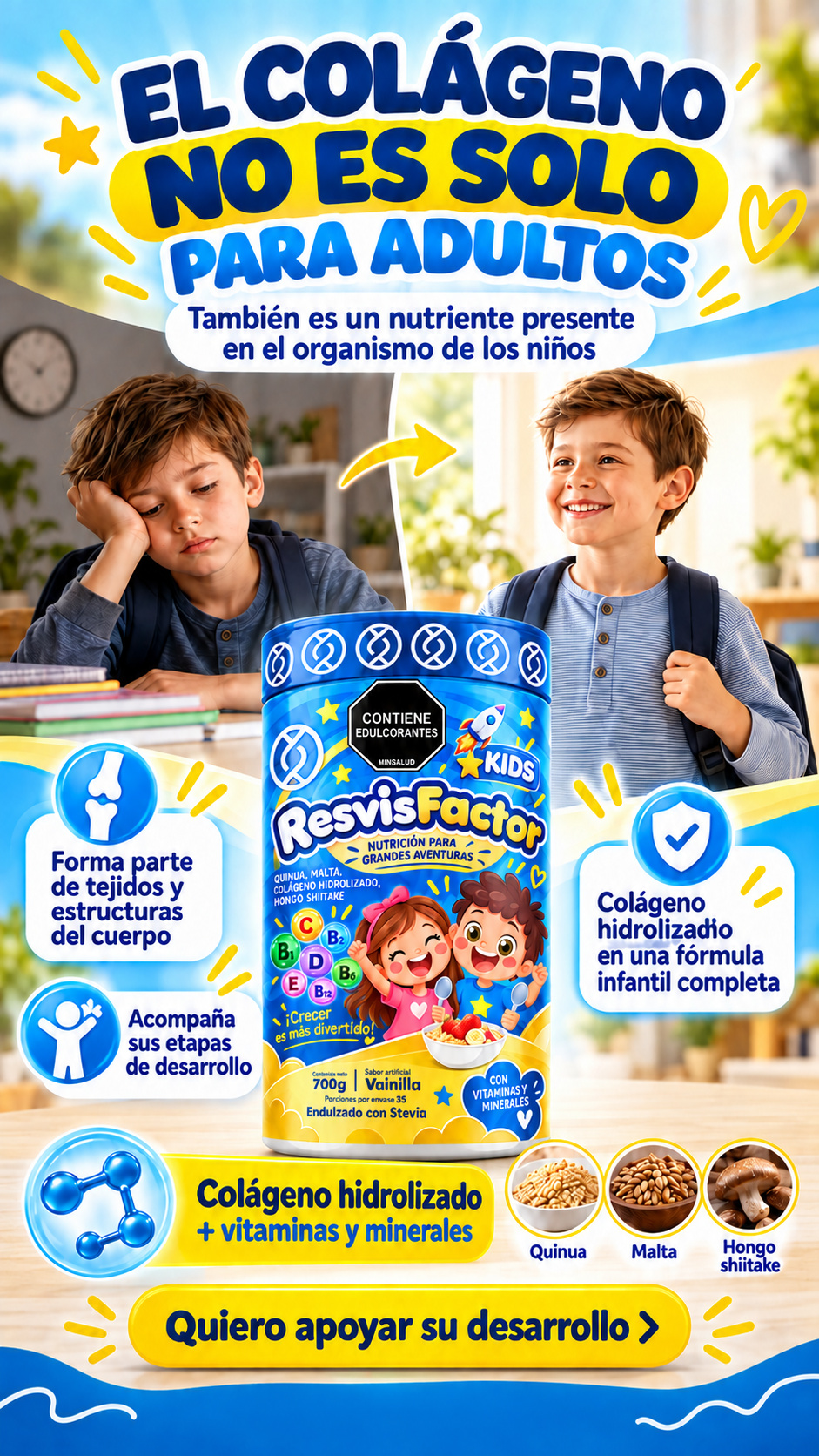 Antes y después de la rutina con ResvisFactor Kids