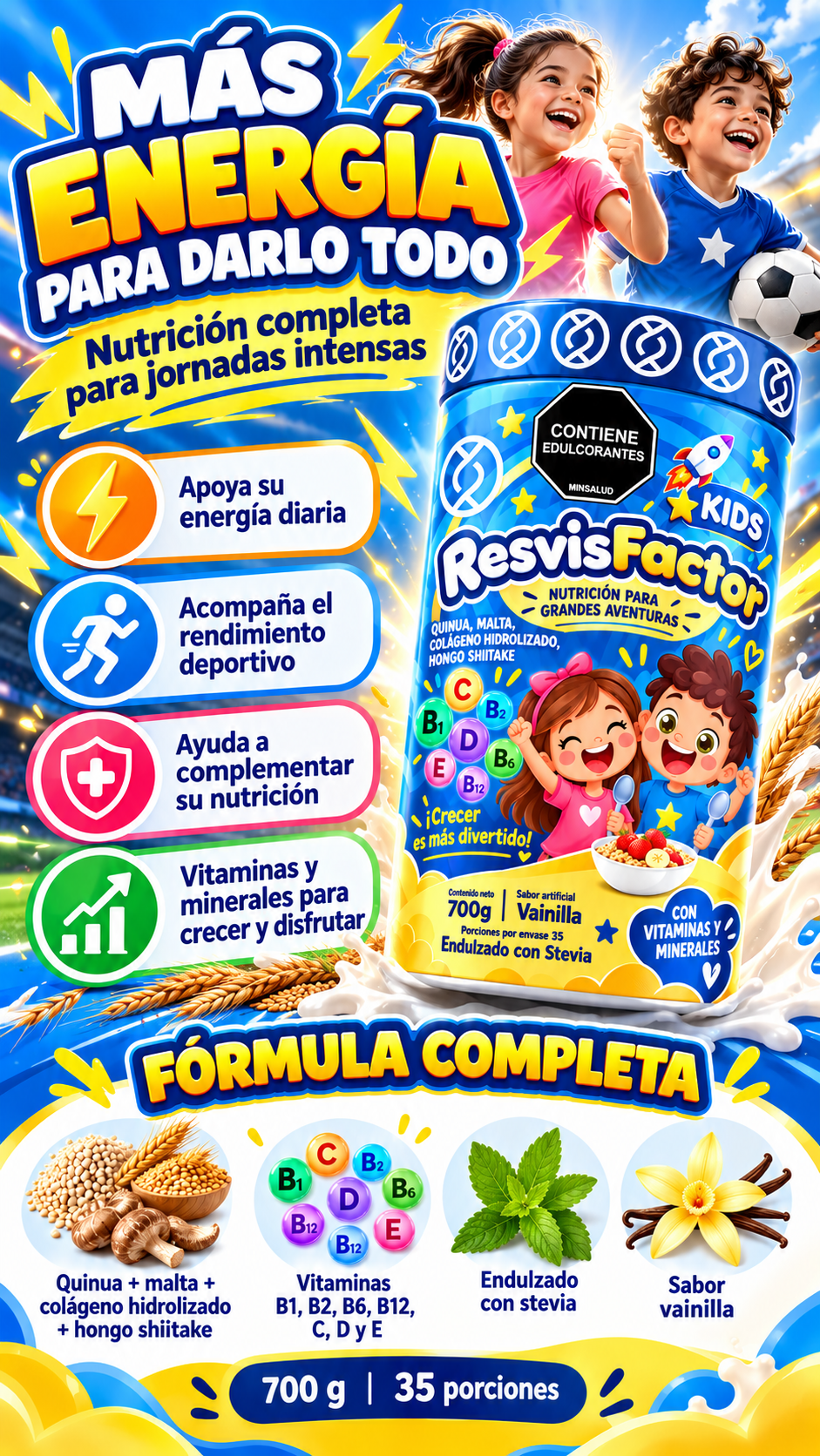 Beneficios de ResvisFactor Kids para niños activos