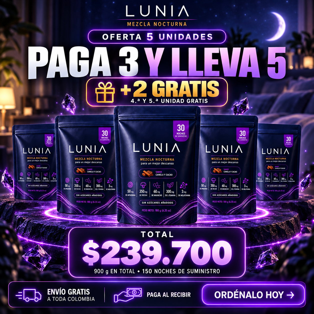 LUNIA paga 3 y lleva 5