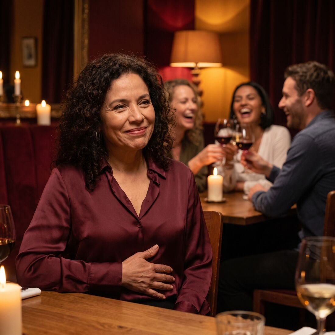 Mujer incómoda en una cena con amigas