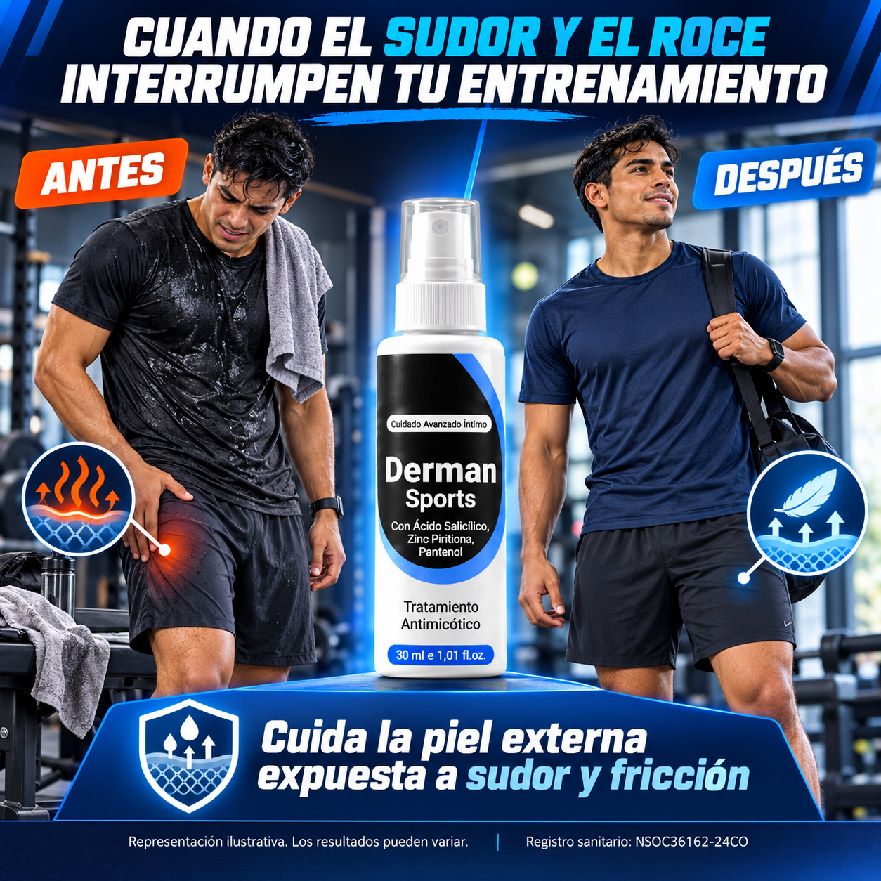 Antes y después de la rutina con Derman Sports