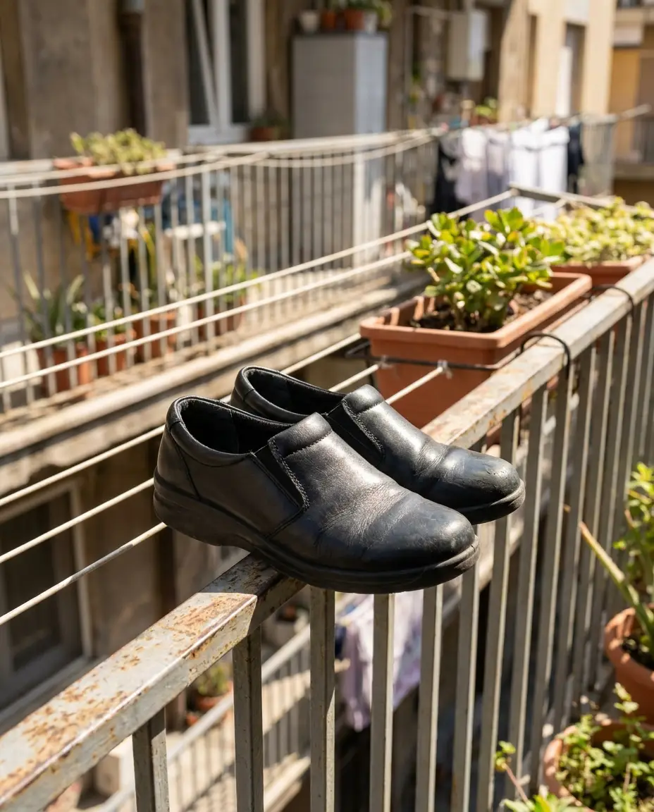 Zapatos al sol en el balcón