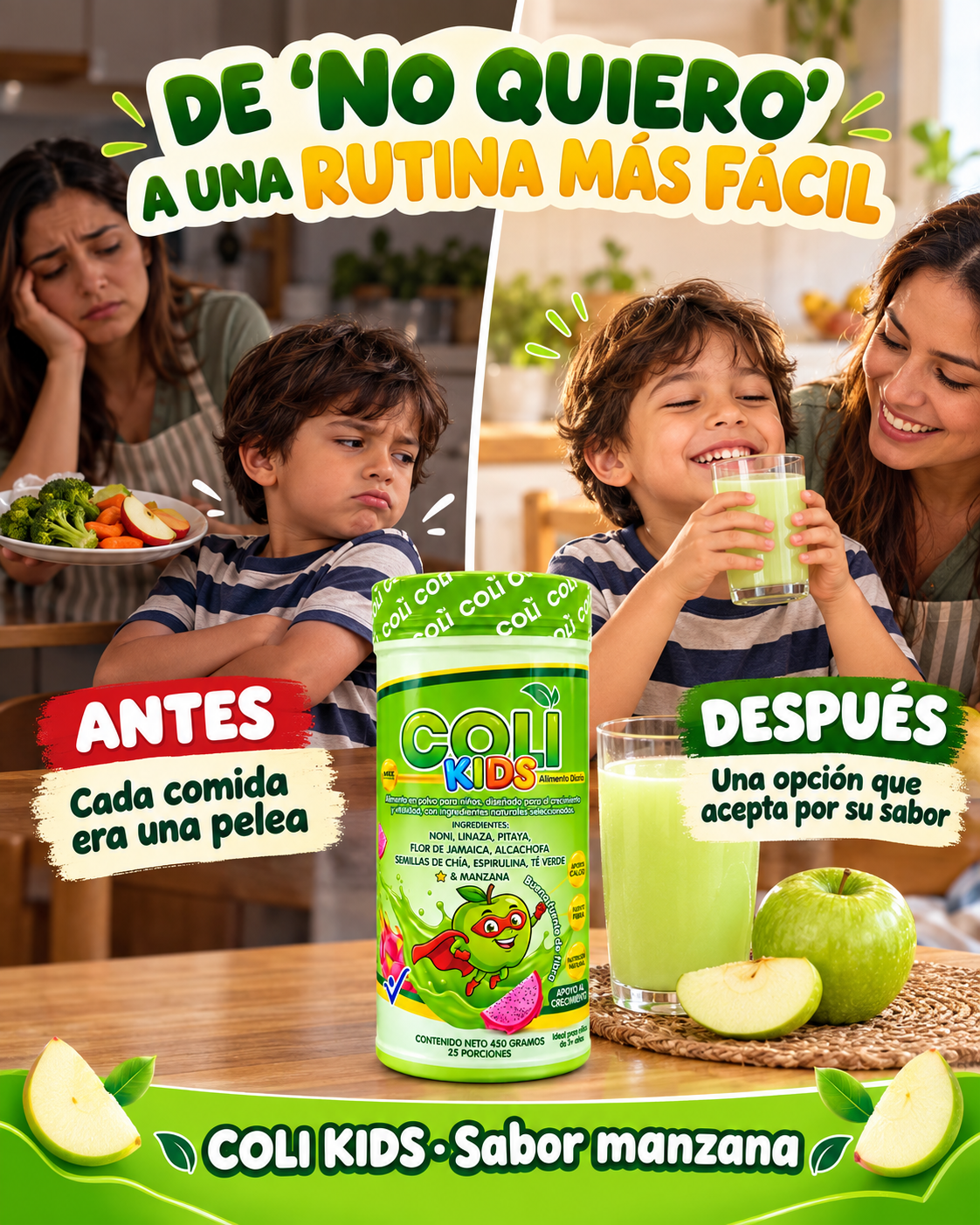 Antes y después en la mesa con Coli Kids