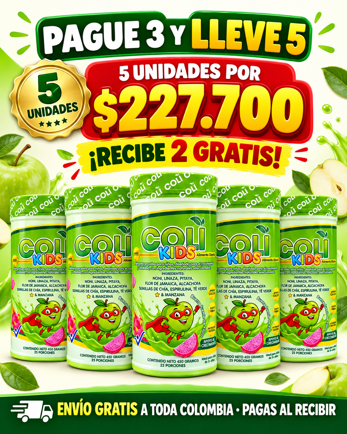 Oferta Coli Kids 5 tarros por $227.700